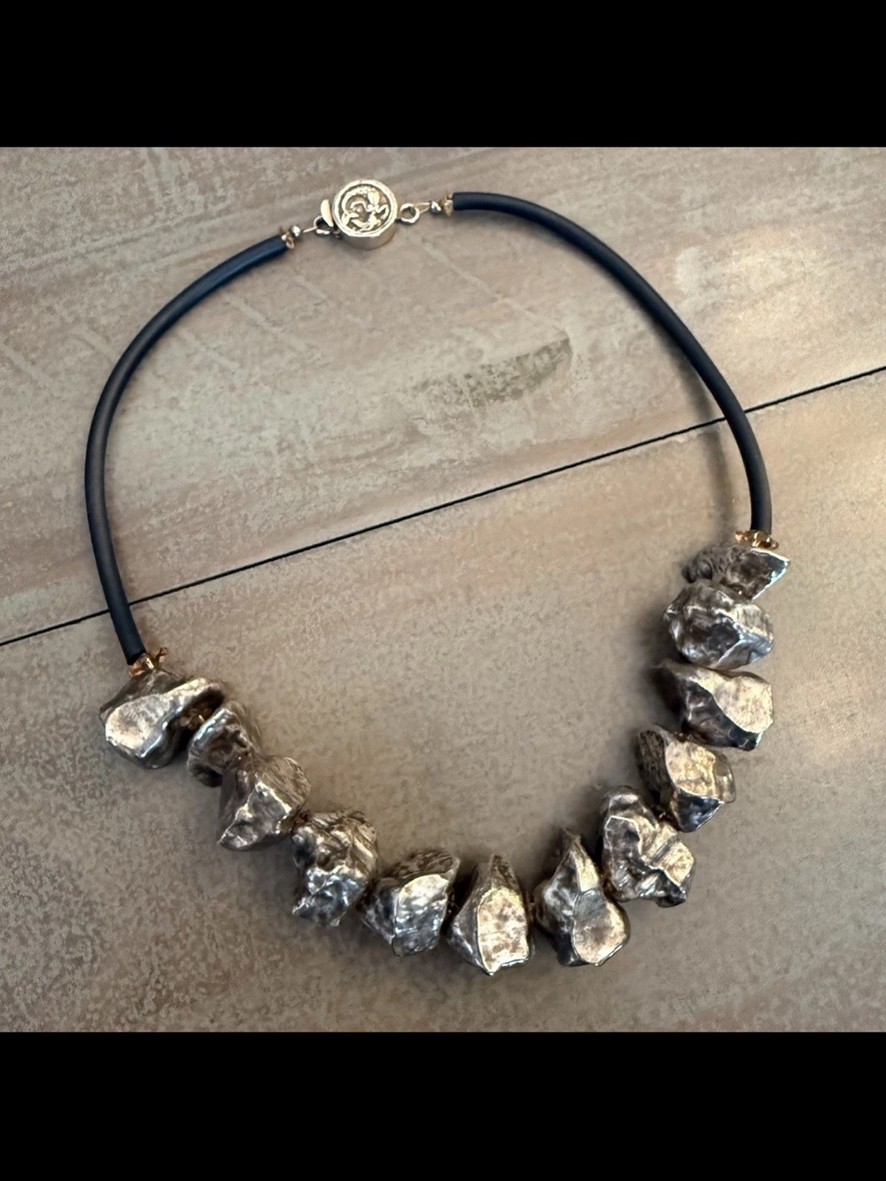 Mermaid Unique Chunky Faux Rock Quartz Statement Necklace Gold Tone Preowned